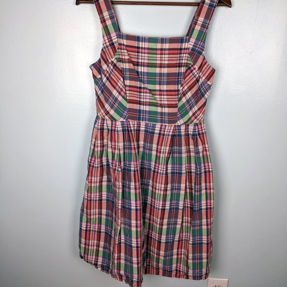 Lands End Multicolor Plaid Square Neck Dress